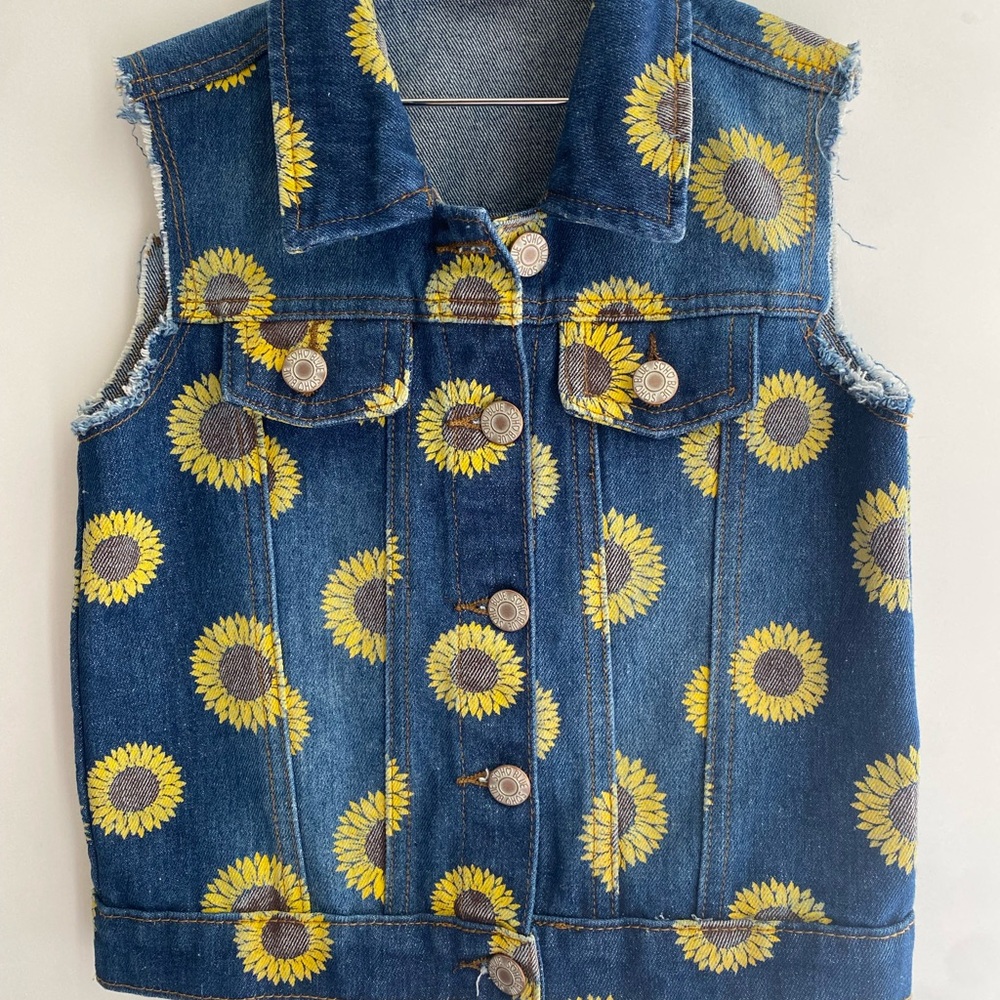 Denim vest with sunflowers